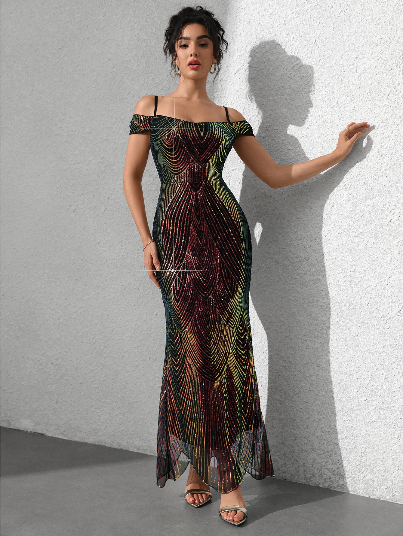Women's Strapless Sexy Sequins Sling Long Fishtail Dress