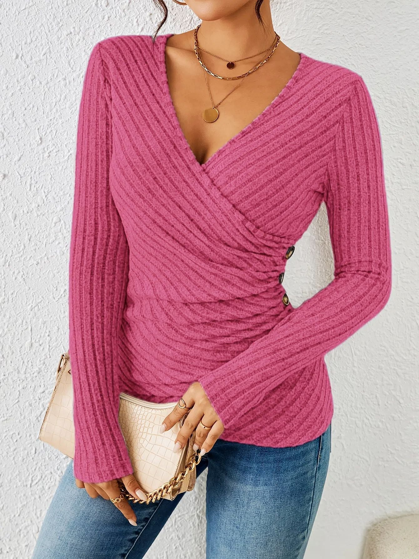 Glamorous Women's Solid Color Casual Long-sleeved Tops