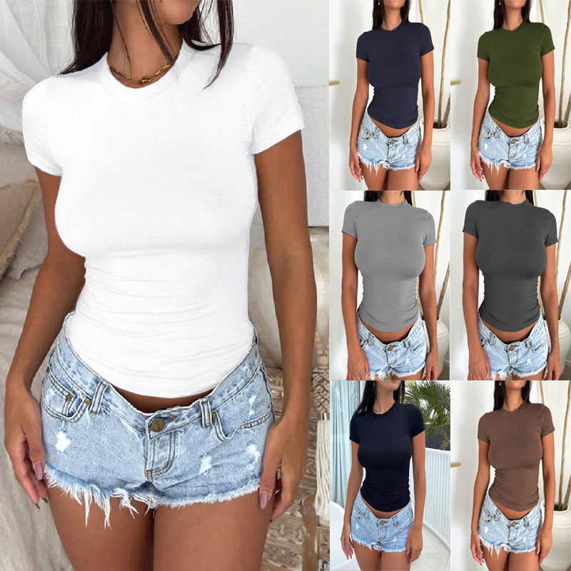 Women's Style Solid Color Slimming Short-sleeved Women's T-shirt