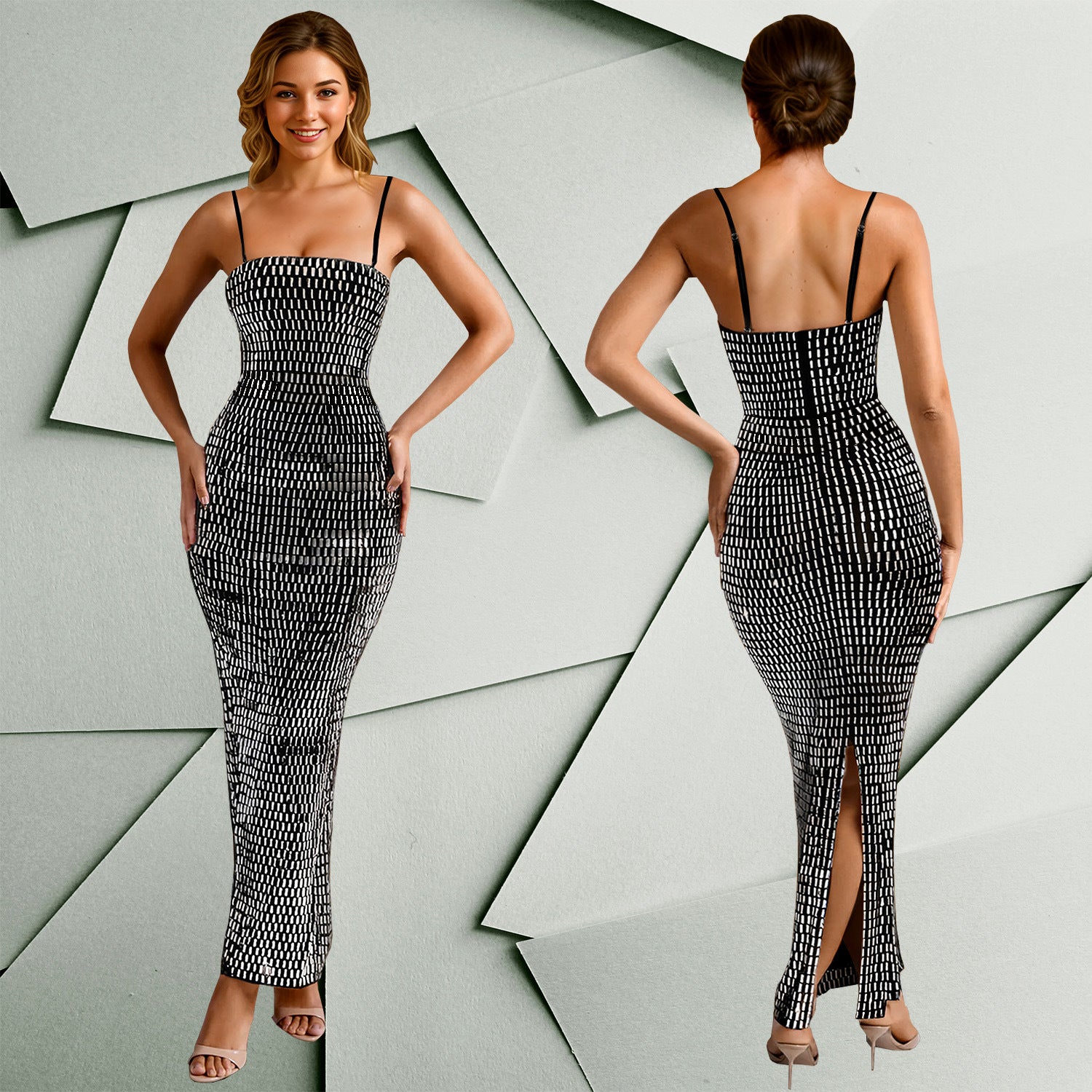 Women's Fashion Wear Rhinestone Sexy Strap Skinny Dress