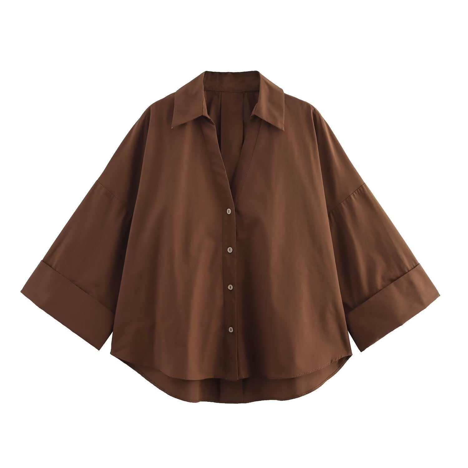 Women's Fashion Casual Lapel Striped Wide Sleeve Shirt Cotton Blouse