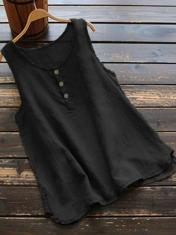 Women's Solid Color Round Neck Loose Casual Cotton Vests