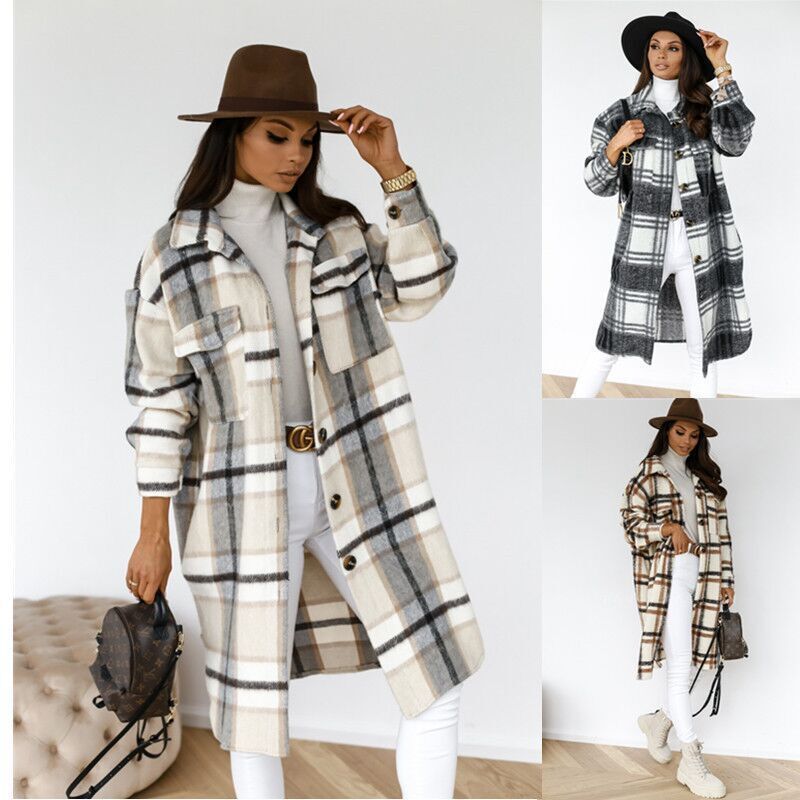 Women's Long-sleeved Plaid Printed Mid-length Shirt Blouse