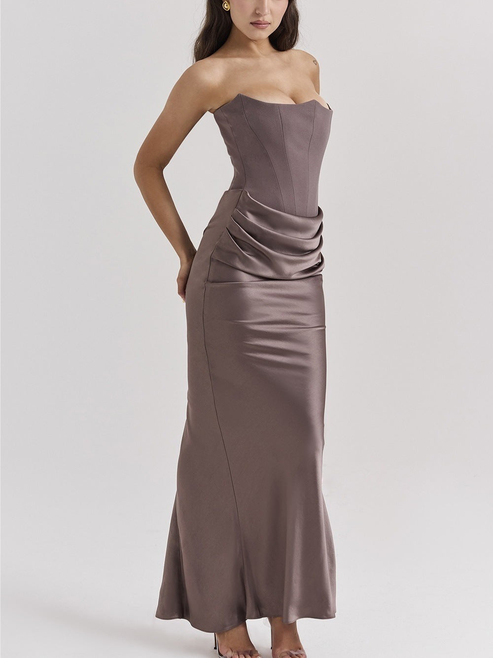 Waist Tube Fishbone Pleated Long Sheath Dress