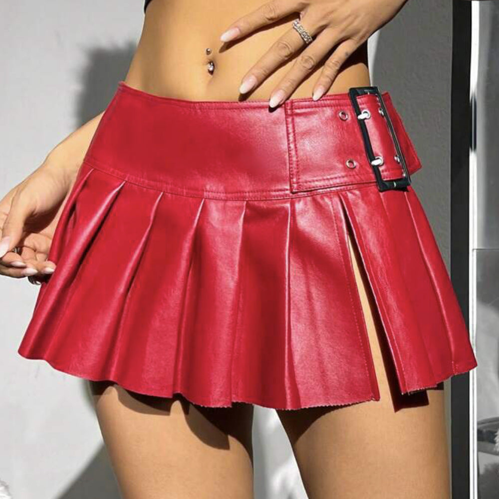 Women's Waist Slimming Leather Pleated Ladies Tutu Skirts