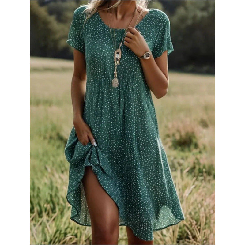 Summer Artistic Ethnic Style Scoop Mid-length Dress