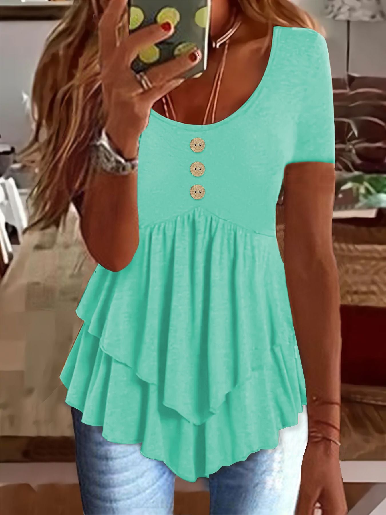 Women's Fashion Casual Solid Color Short-sleeved Dress Tops