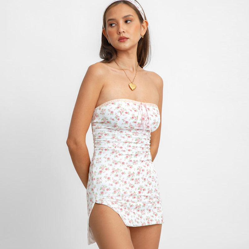 Women's Sweet Style Sexy Bandeau Sheath Tied Dress