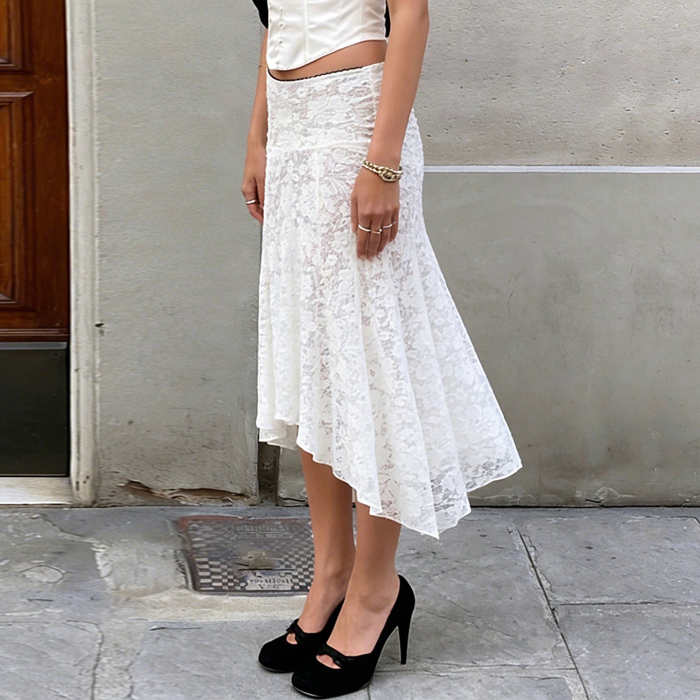 Women's Fashion Lace Irregular Low Waist Pure Desire Midi Clothing