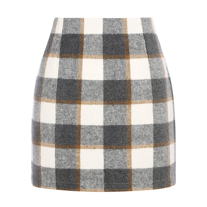 Women's High Waist Tartan Tight Pencil Hip Skirt