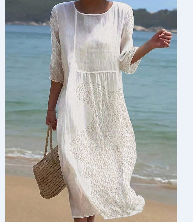 Sleeve Casual Printed Temperament Long Fitted Dress