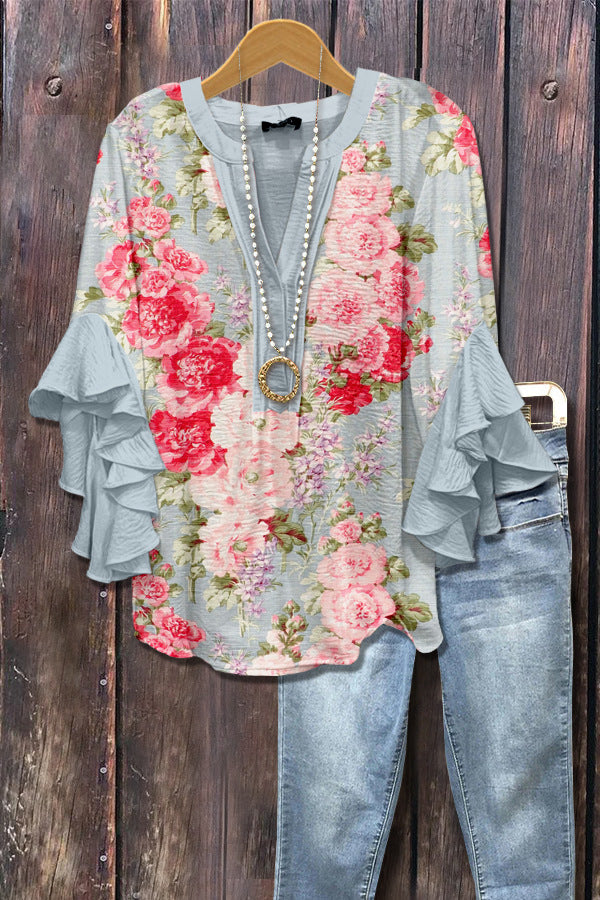 Women's Creative Floral Element Printing Digital Casual Trend Lotus Clothing