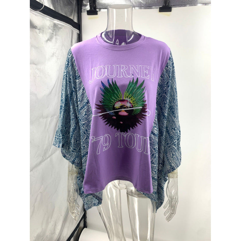Women's Printed Round Neck Loose Casual Dolman Women's T-shirt