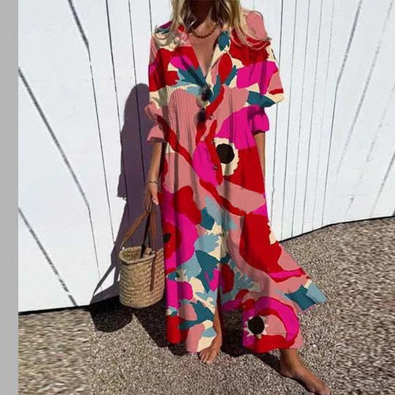 Beautiful Women's Pleated Print Temperament Commute Dress