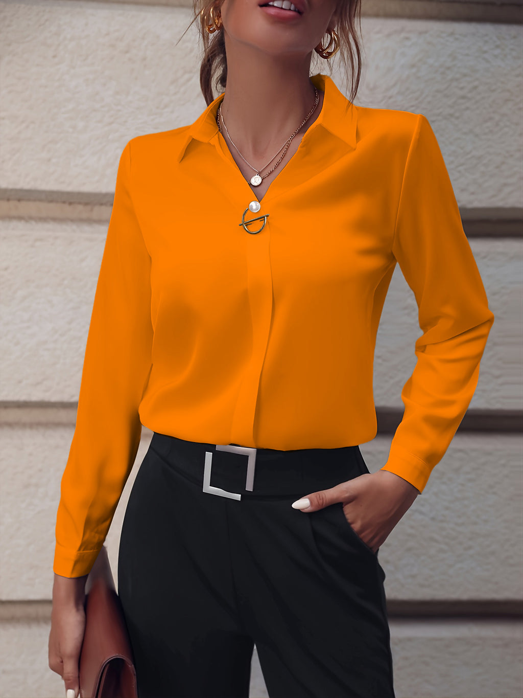 Women's Shirt Versatile Simple Solid Color Long Sleeve Blouse