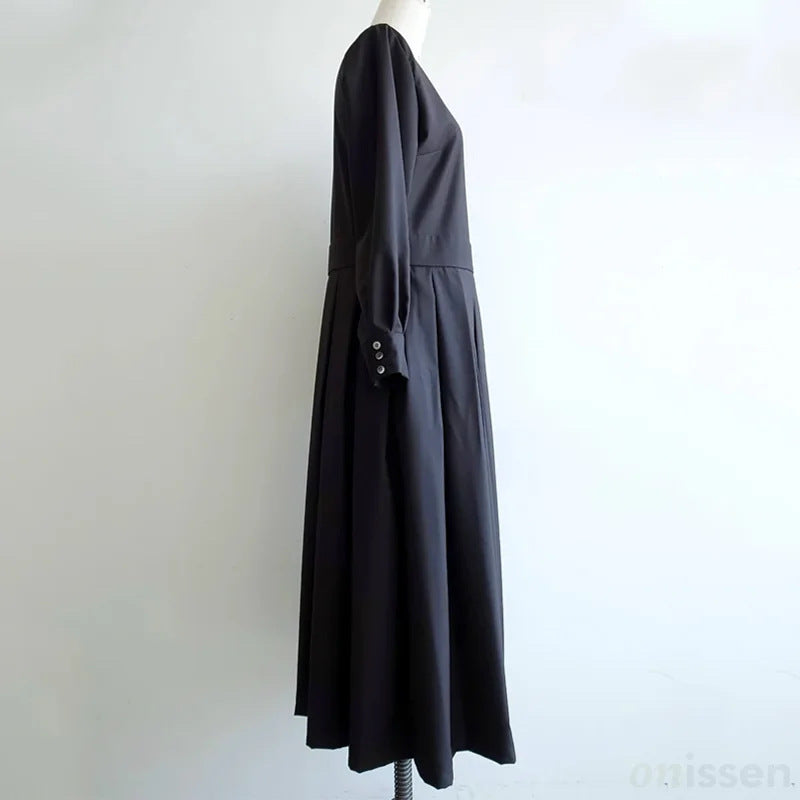 Long High Waist Pleated Temperament Commute Dress