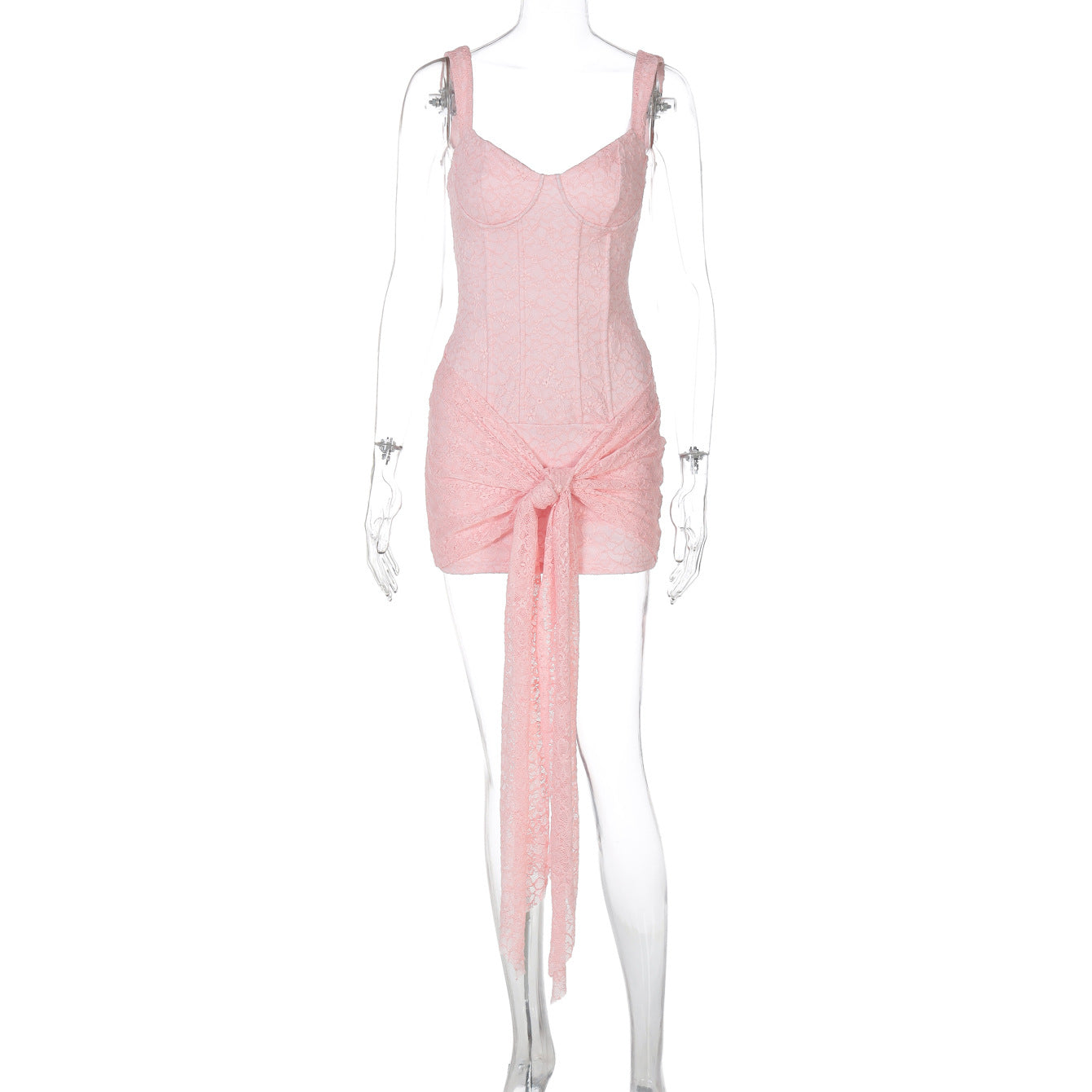 Fashion Lace Sexy Cinched Patchwork Bandage Hip Spaghetti Dress