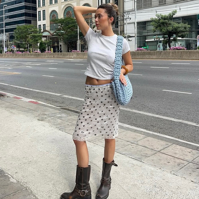 Women's Summer Fashion Retro Dots Printed Low Waist Slim Slimming Skirt