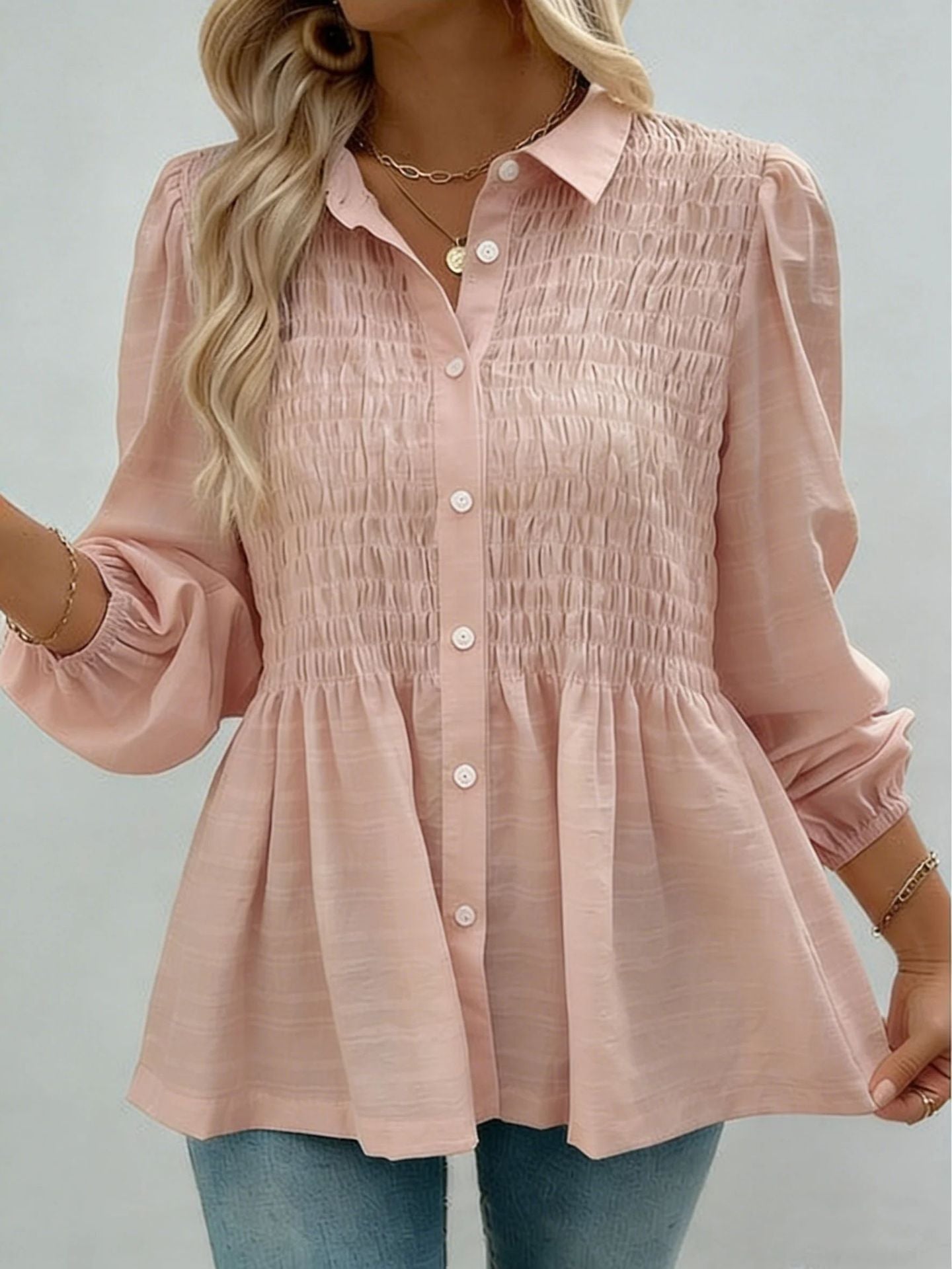 Women's Solid Color Buttons Casual Fashion Long Sleeve Blouse
