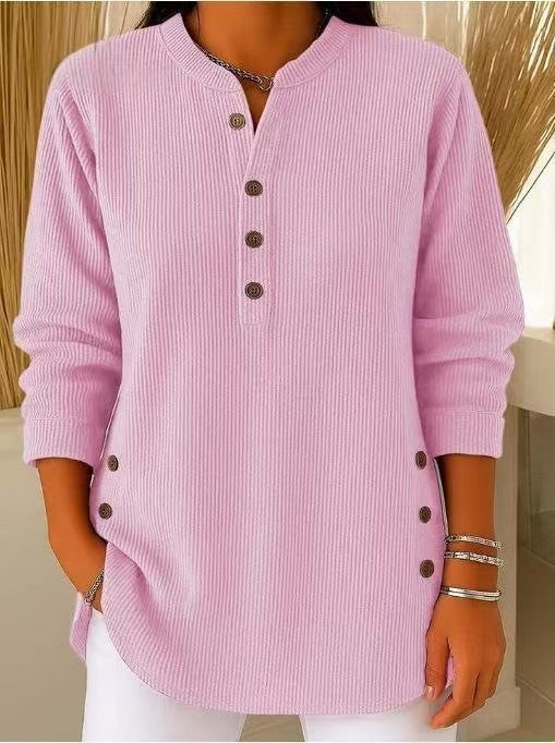 Women's Corduroy Solid Color Loose Casual Button Blouses