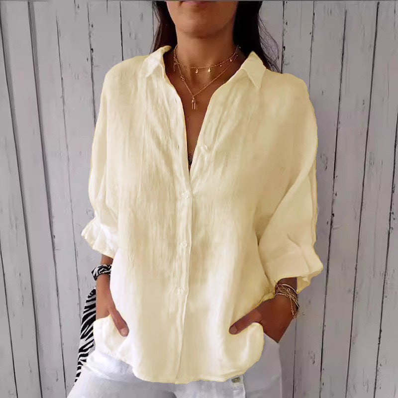 Spring Cotton Linen Back Design Shirt Blouse