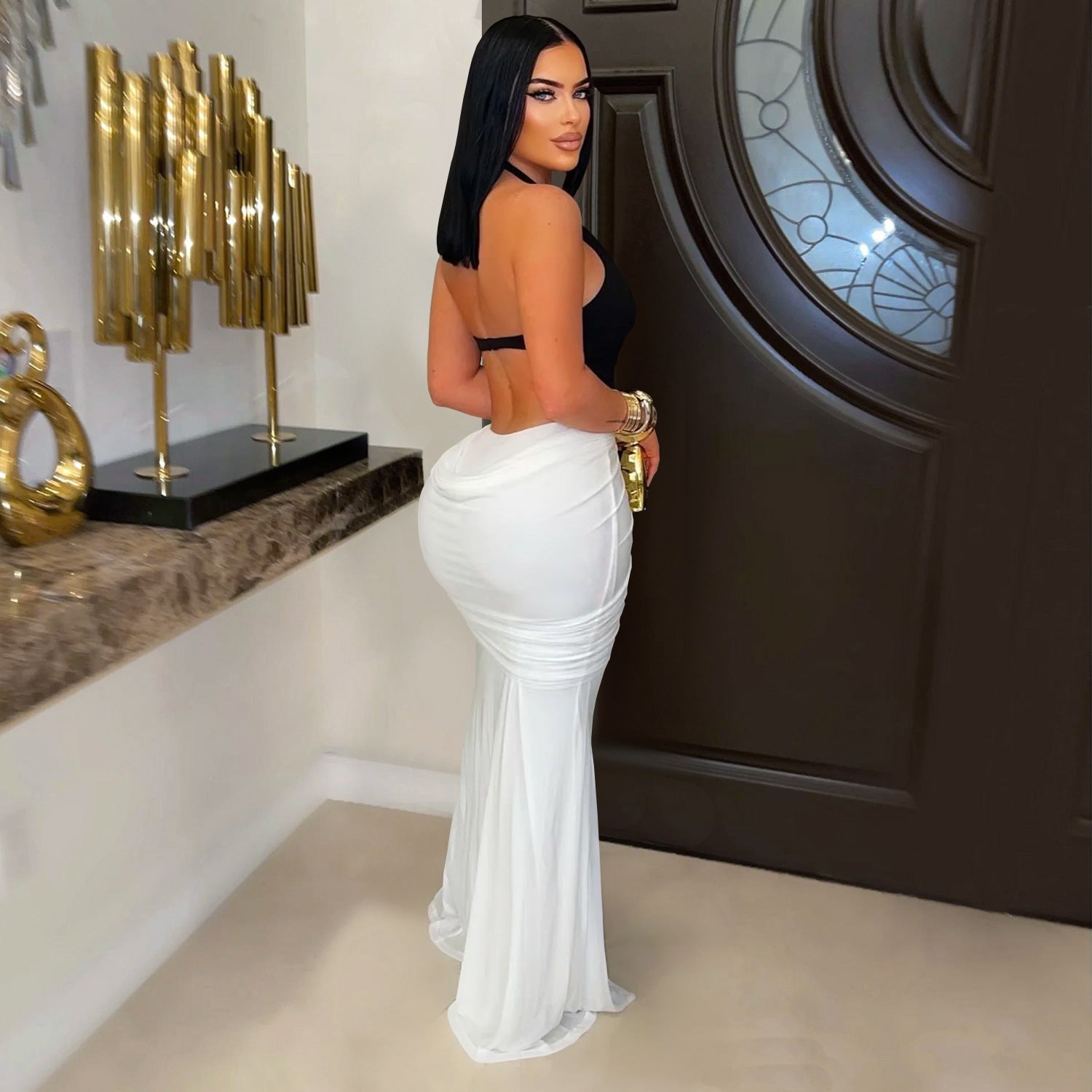 Women's Fashion Wear Sexy Arm Covering Split Dress