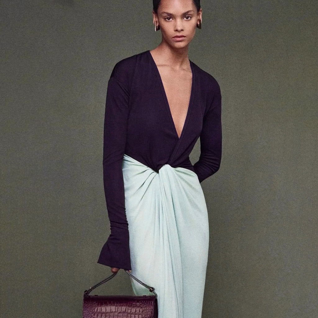 Women's Fashionable Elegant Deep Long Sleeve Split Dress