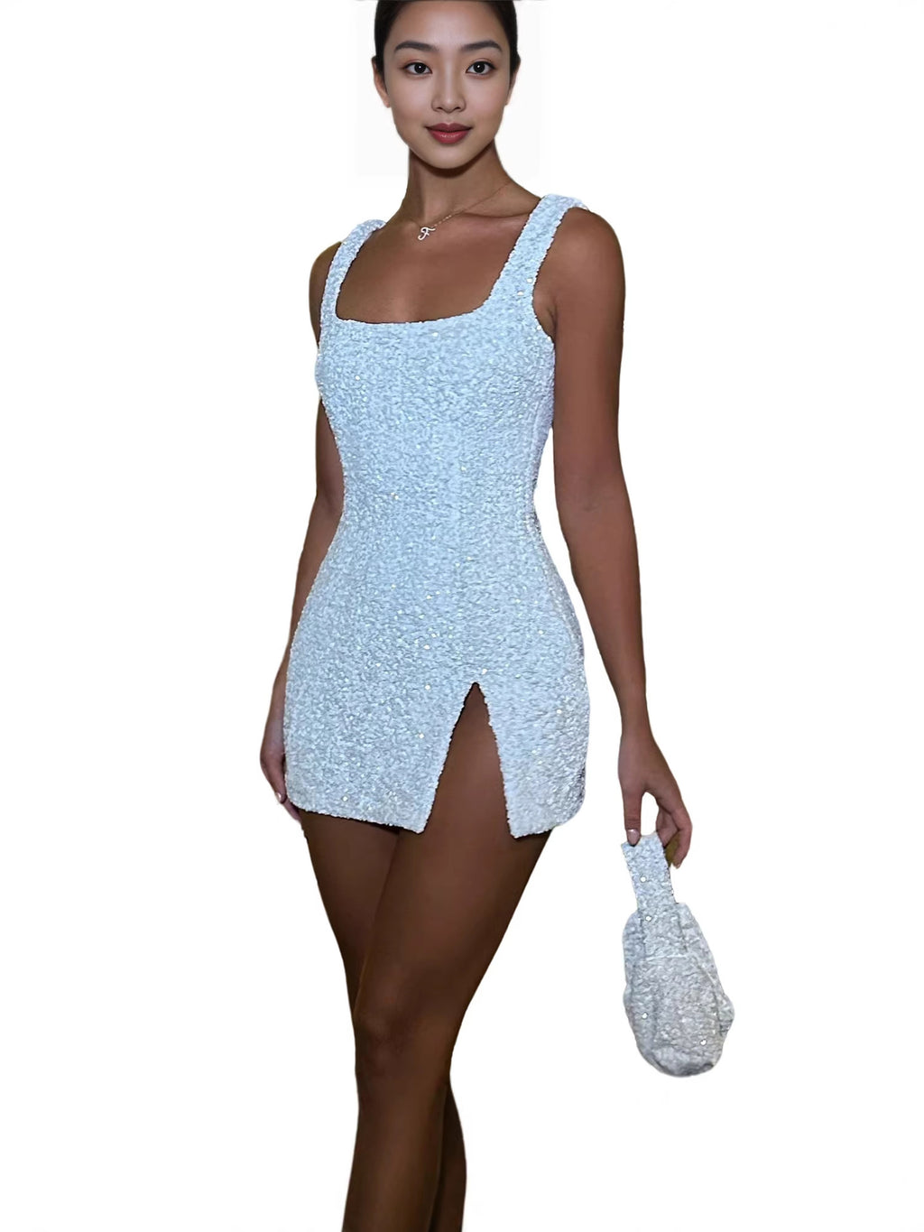 Sequin Sling Square Collar Sexy Backless Dress
