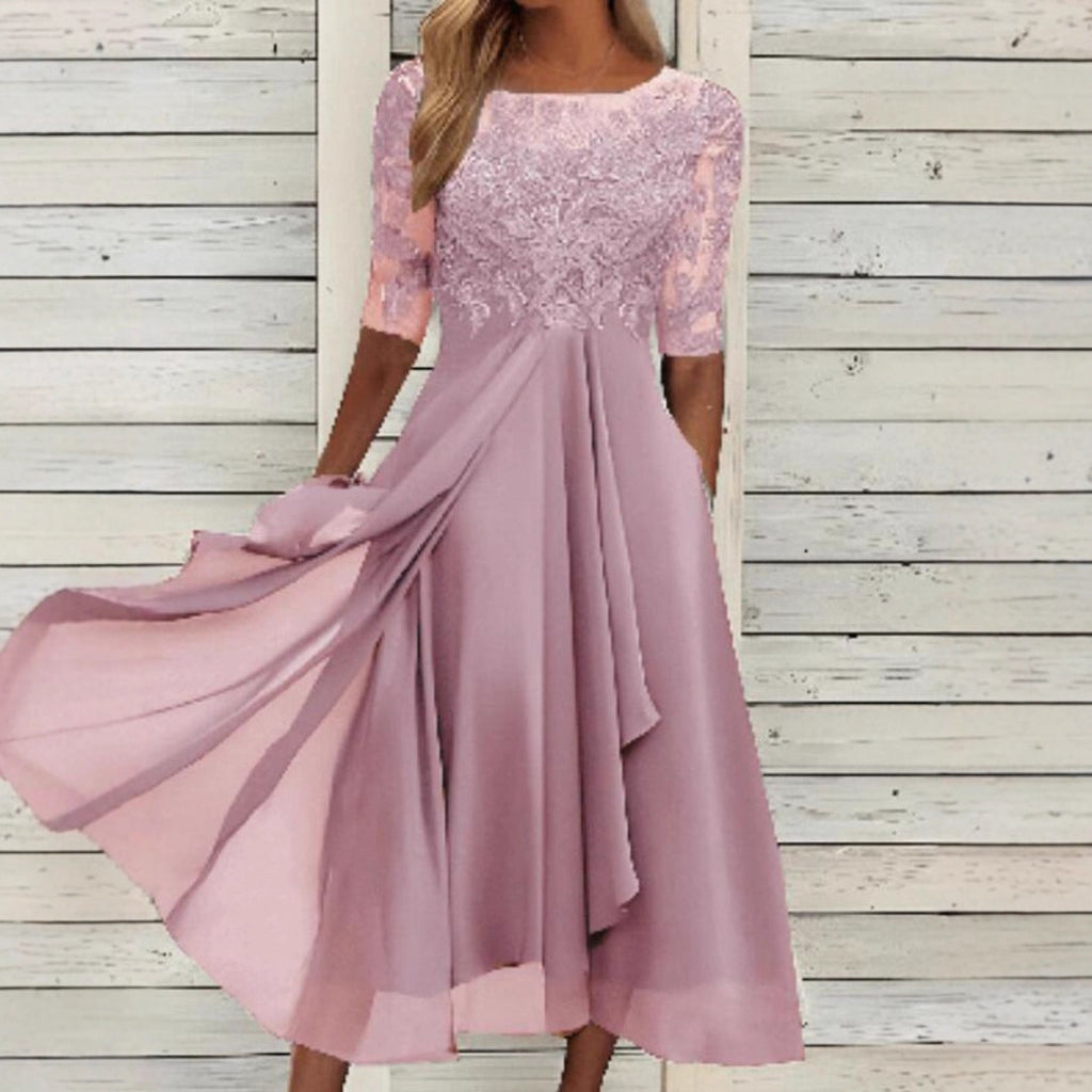Lace Stitching Bridesmaid High Waist Slimming Dress
