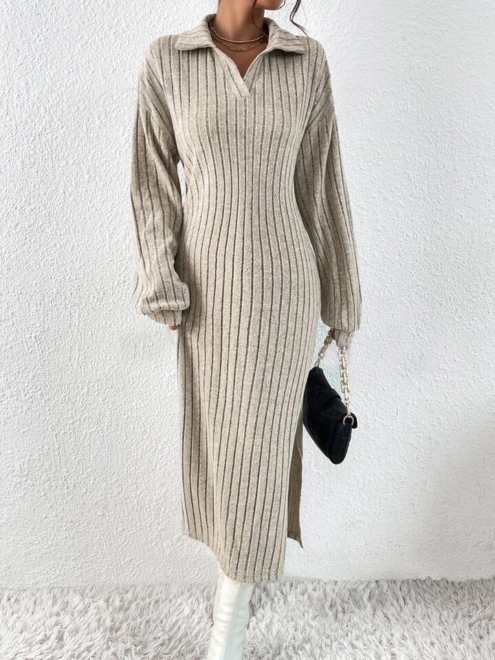 Women's Solid Color Drop Shoulder Slit Thigh No Belt Autumn Dress