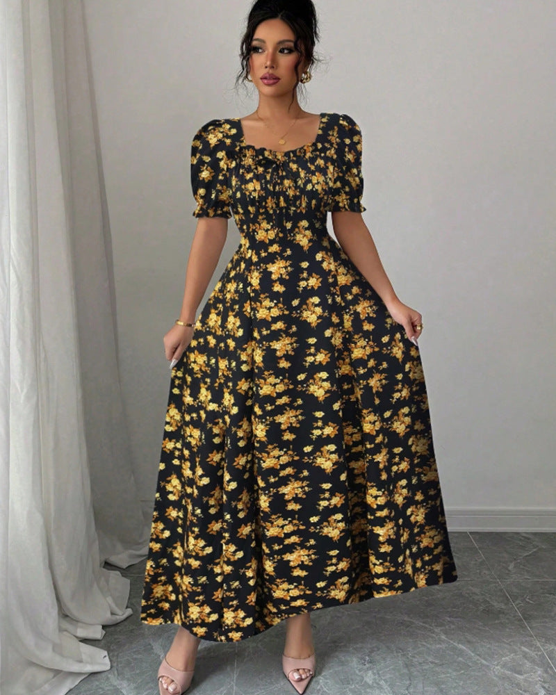 Women's Summer Fashionable Elegant Short-sleeved Printed Large Dress