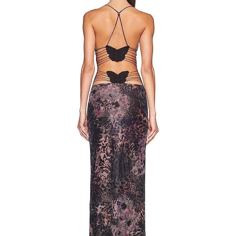 Women's Summer Fashion Halter Backless Printed Sheath Clothing