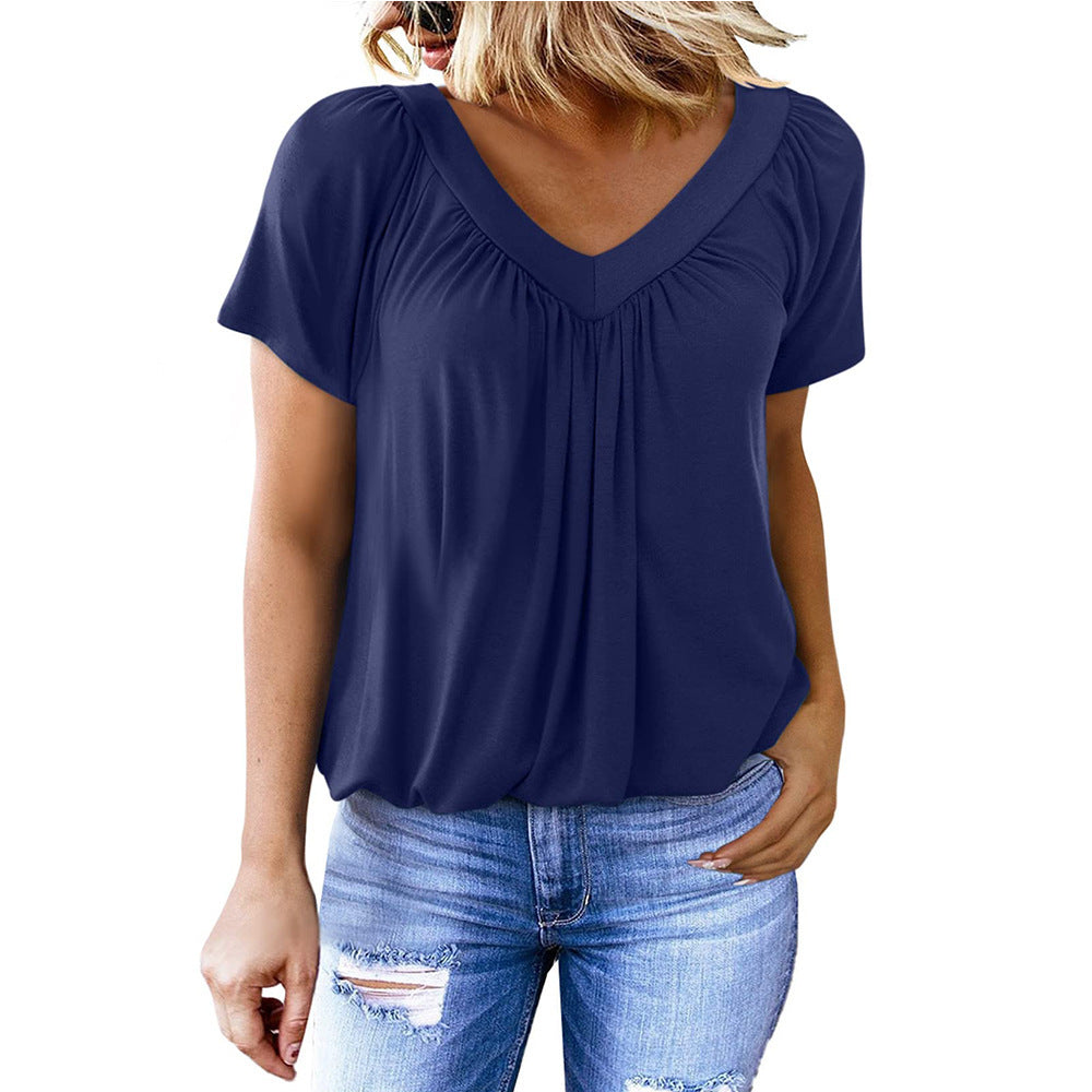 Women's Summer Pleated Loose Short-sleeved Cotton For Women's T-shirt