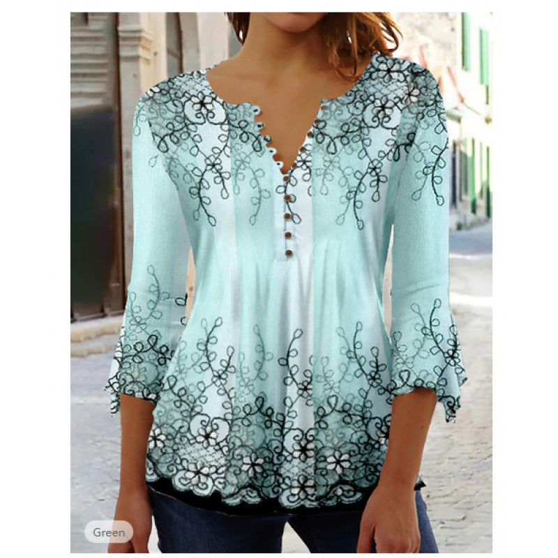 Graceful Classic Summer Fashion Flower Printed Women's T-shirt