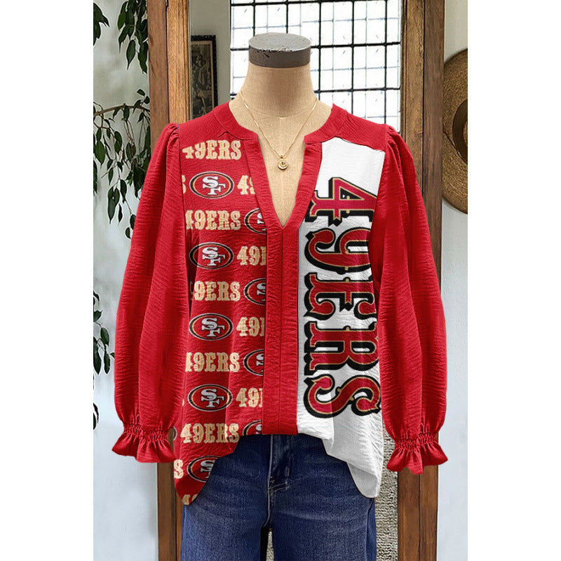 Women's Loose Flared Sleeves Long-sleeved Digital Printing Women's T-shirt