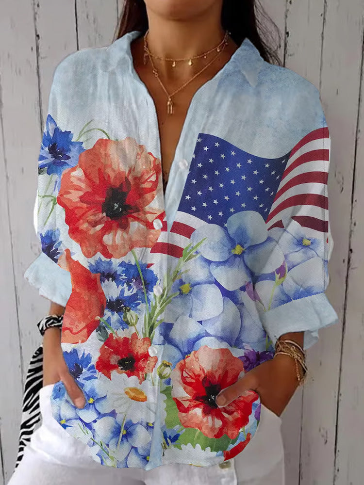 Women's Summer Casual Floral Shirt Little Daisy Blouse