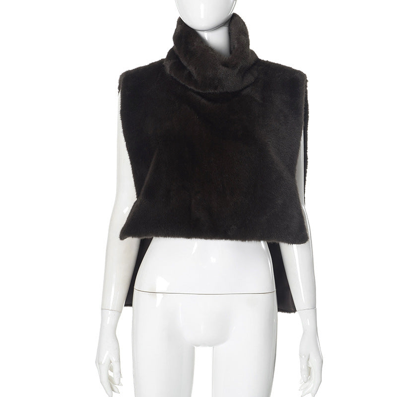 Women's Pure Color Half Collar Furry Waistcoat Women's T-shirt