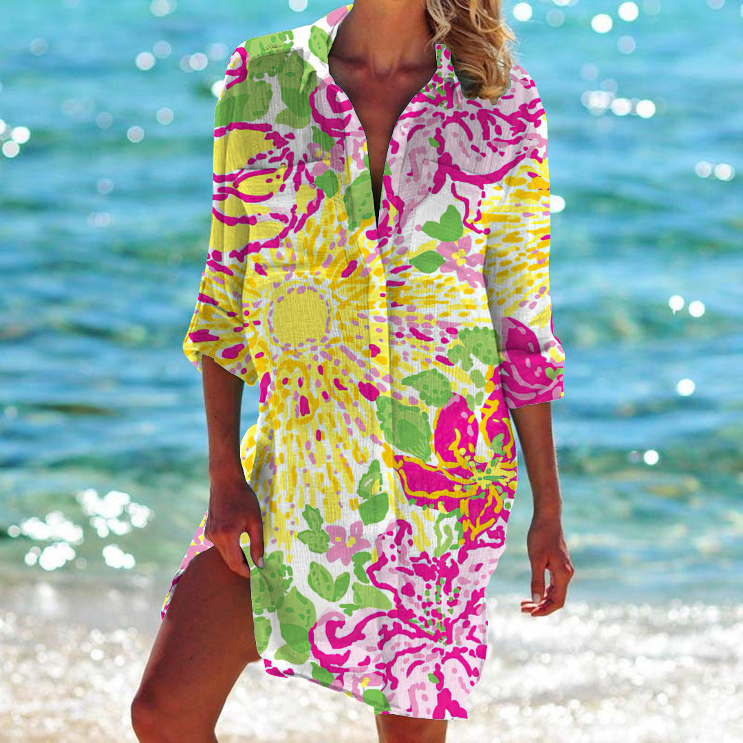 Women's Bikini Shirt Swimsuit Clothes Print Holiday Blouse