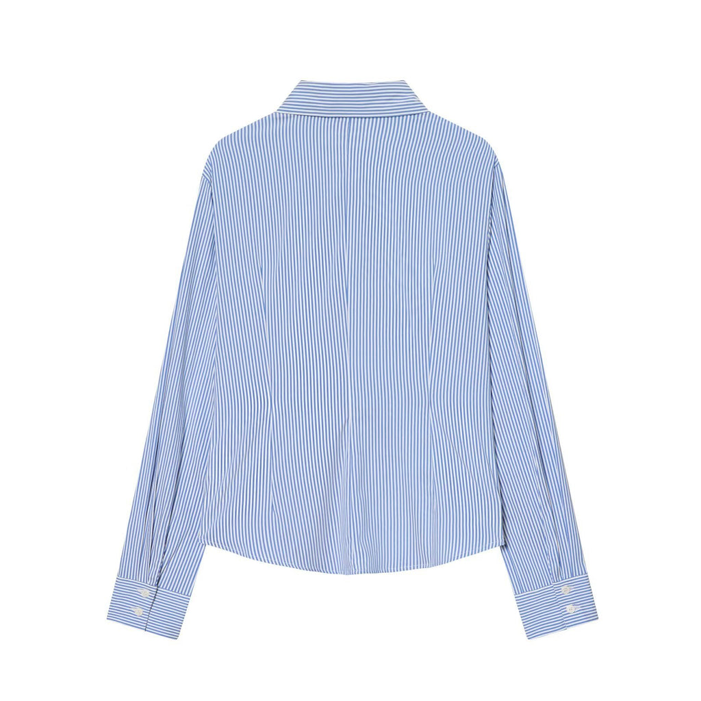 Women's Fashionable Simple Style Lapel Pleated Slim Blouse