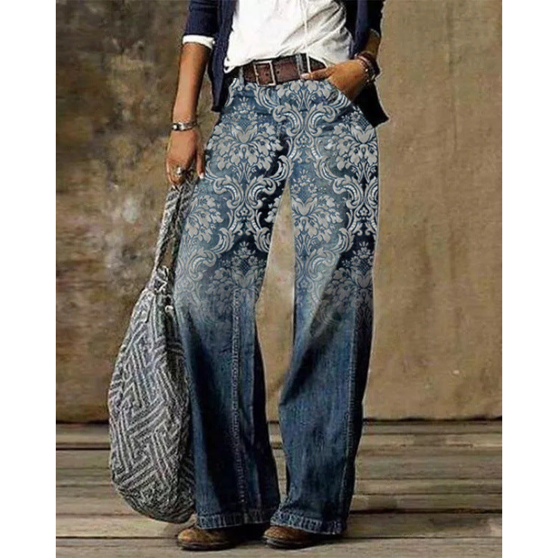 Women's Casual Imitation Wide Leg Trousers Jeans