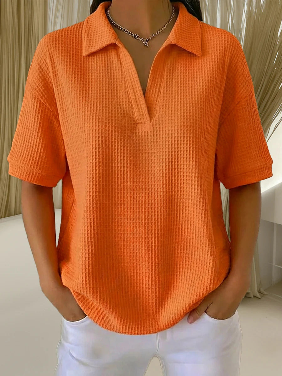 Fashion Waffle Solid Color Pullover Loose Tops