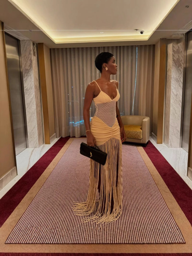 Fashion Suspenders Mesh Midriff Outfit Sexy Ruffle Hip Dress