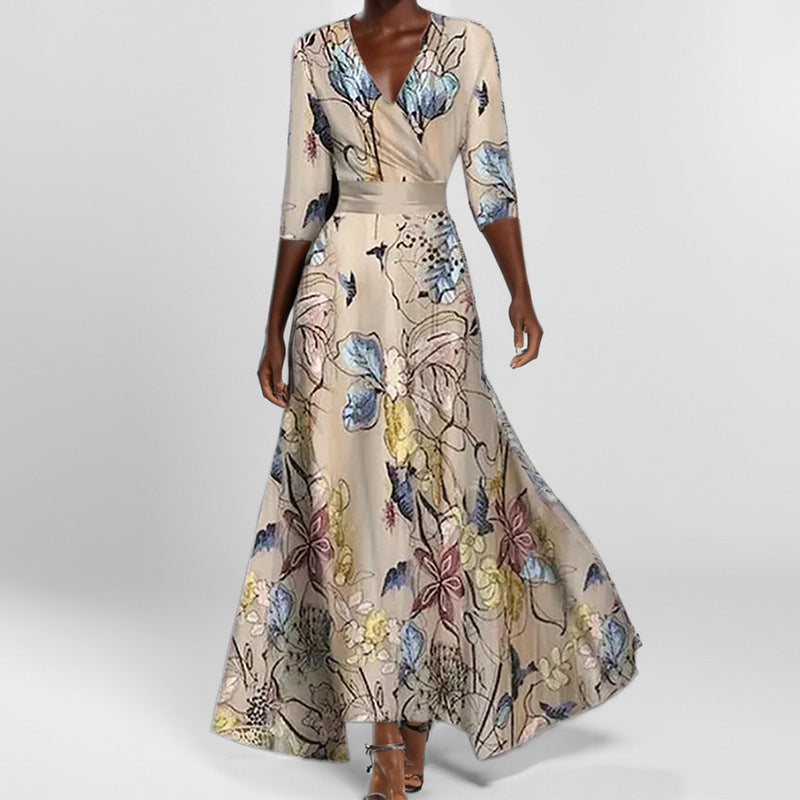 Women's Fashion Elegant Graceful Printed Pleated Large Dress