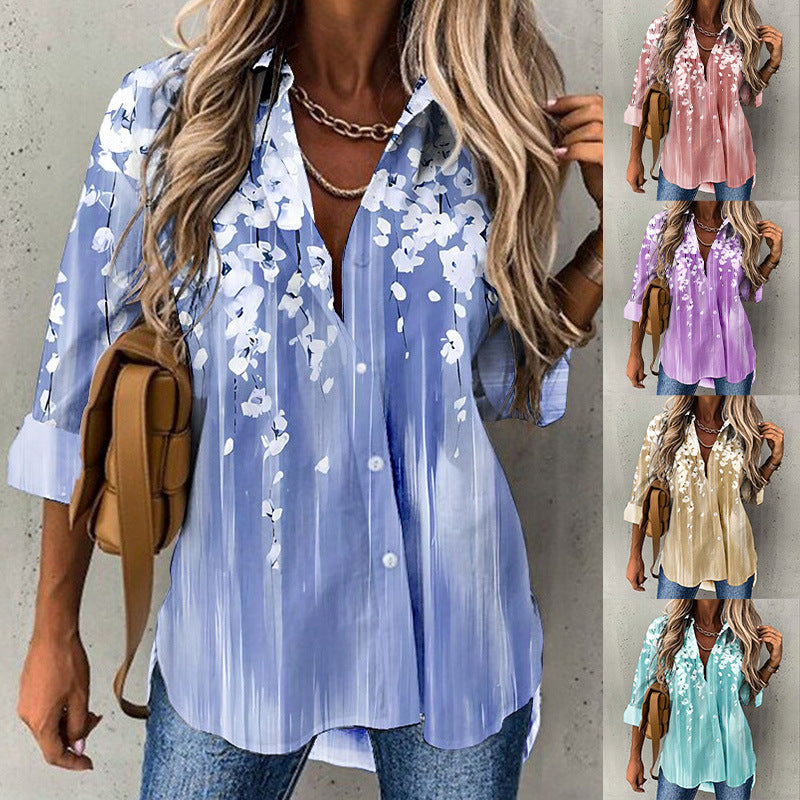 Women's Floral Print Long Sleeve Shirt Blouse