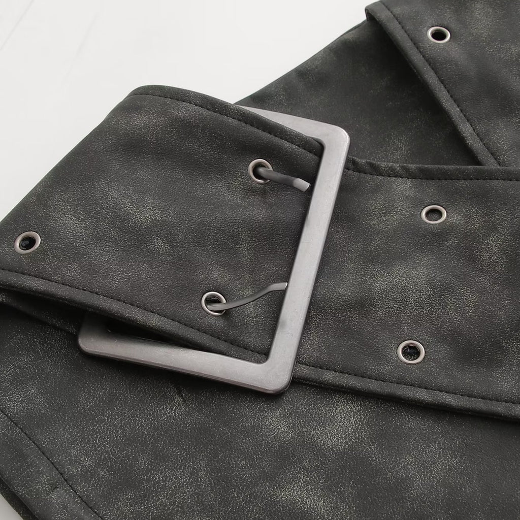 Autumn Unique Cross Belt Design Middle V-shaped Skirt