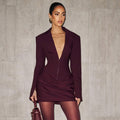 Women's Temperament Pure Color Deep V Lapel Suits