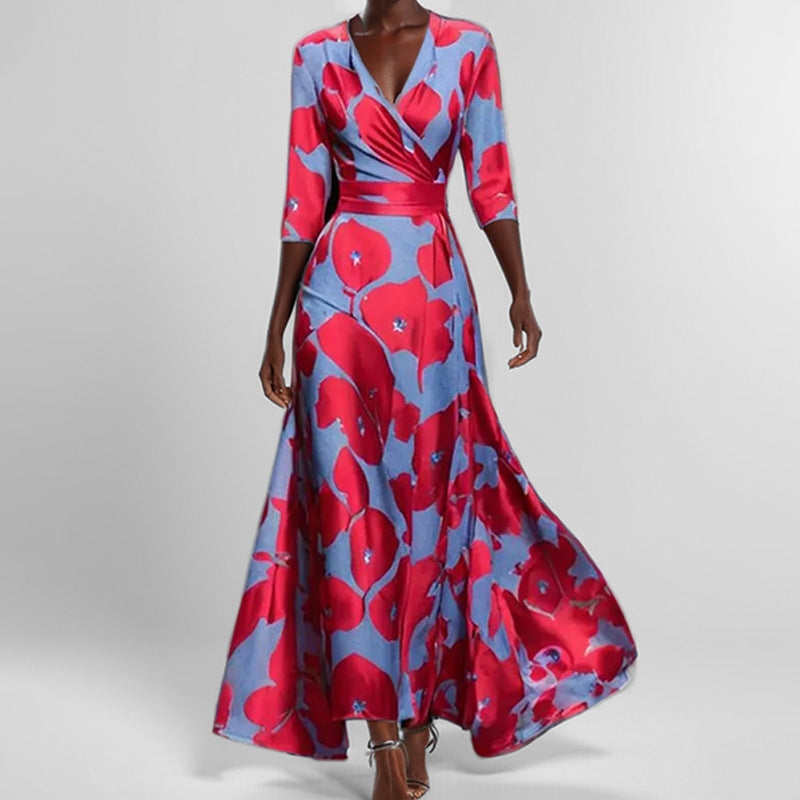 Women's Fashion Elegant Graceful Printed Pleated Large Dress