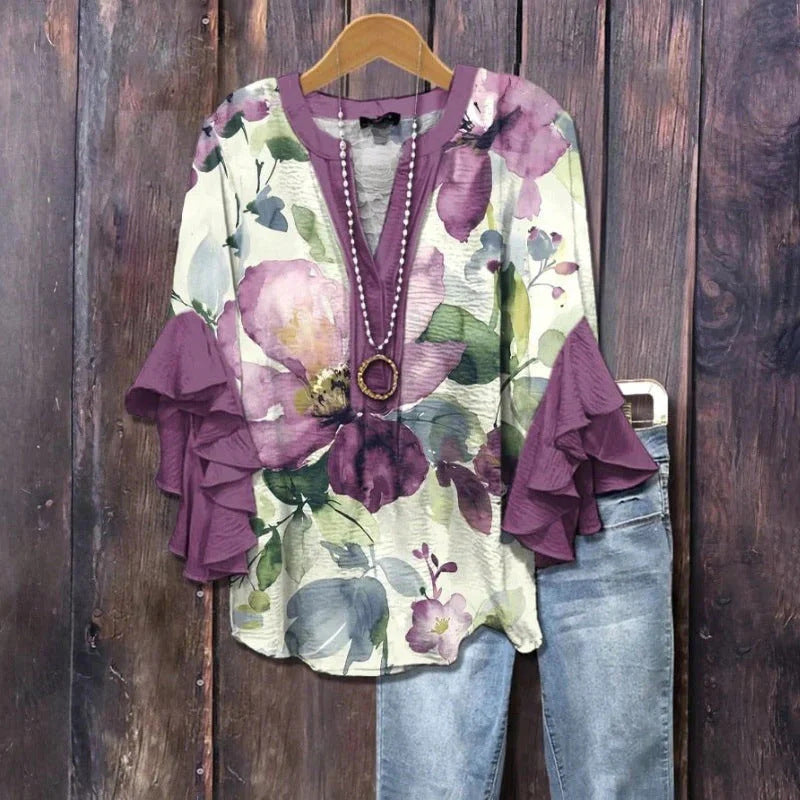 Women's Creative Floral Element Printing Digital Casual Trend Lotus Women's T-shirt