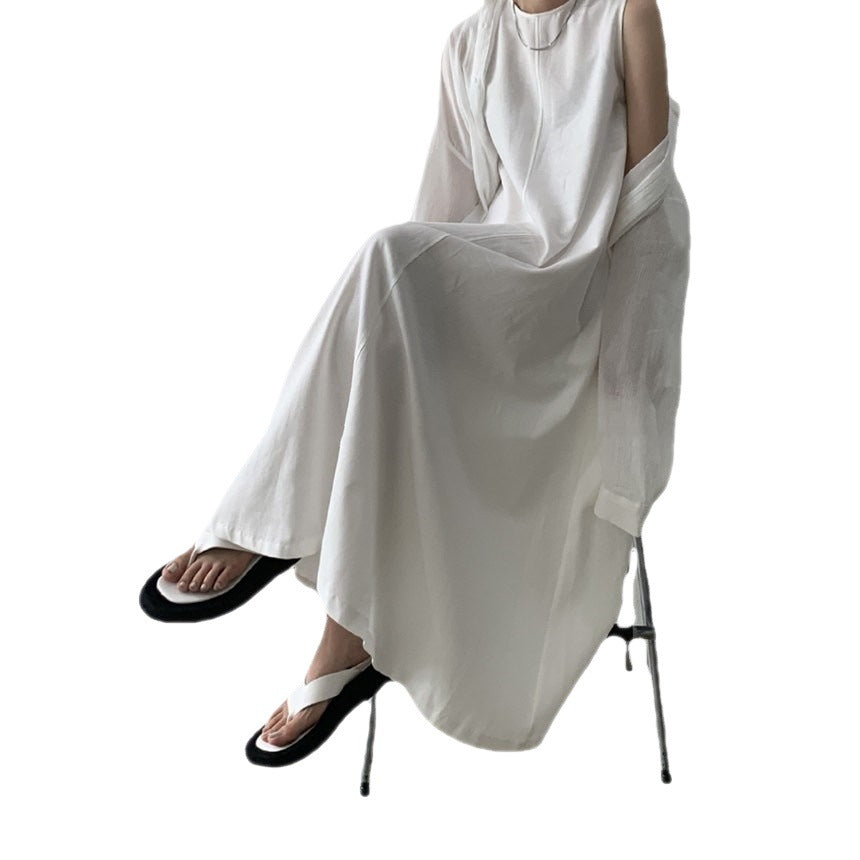 Style Loose Sleeveless Pumpkin Long Cotton Dress