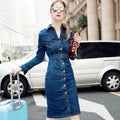 Glamorous Women's Sexy Long-sleeved Denim Long Dress
